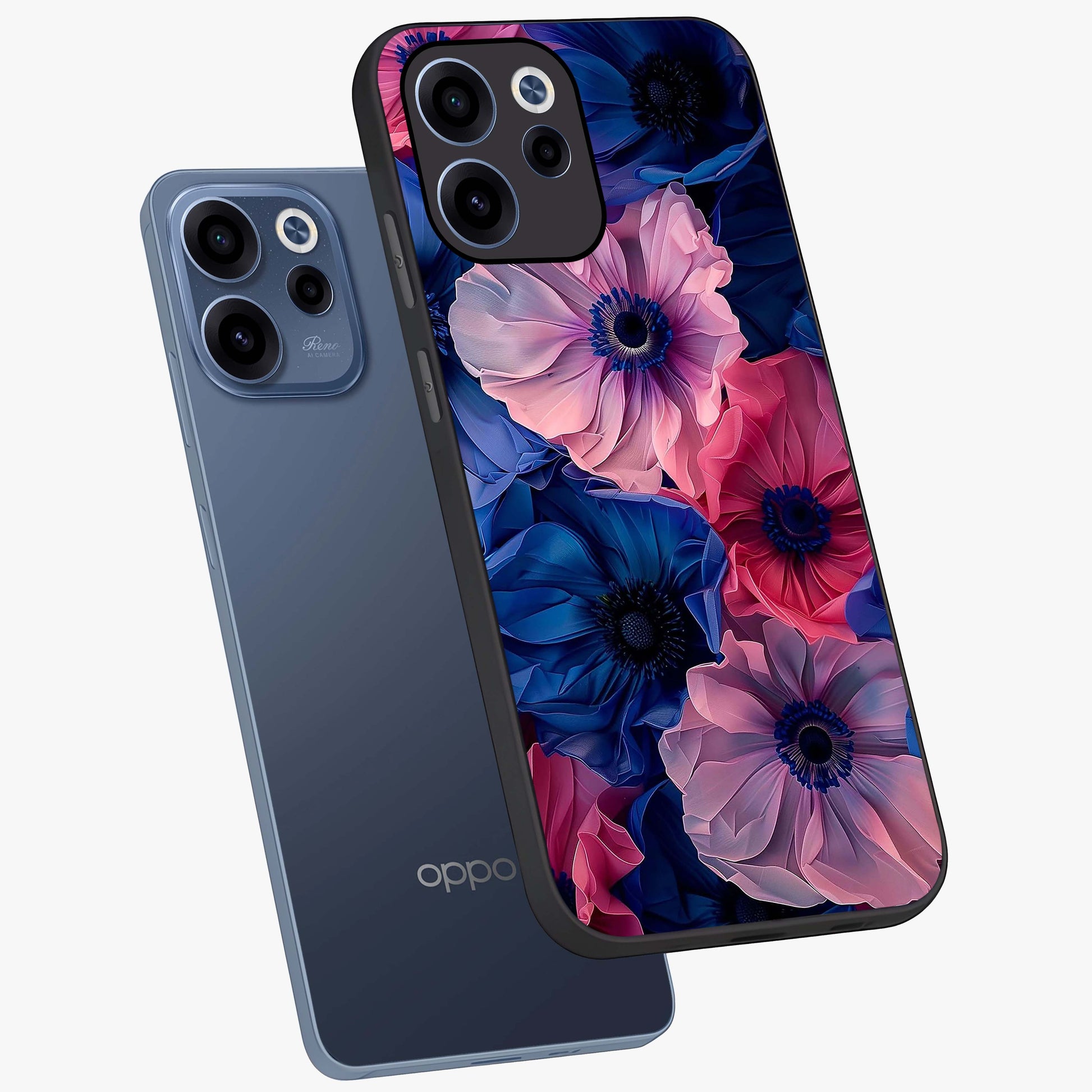 Flower Paper Art Pattern Glass Case displayed in angled mockup highlighting layered paper flower design with artistic aesthetic.