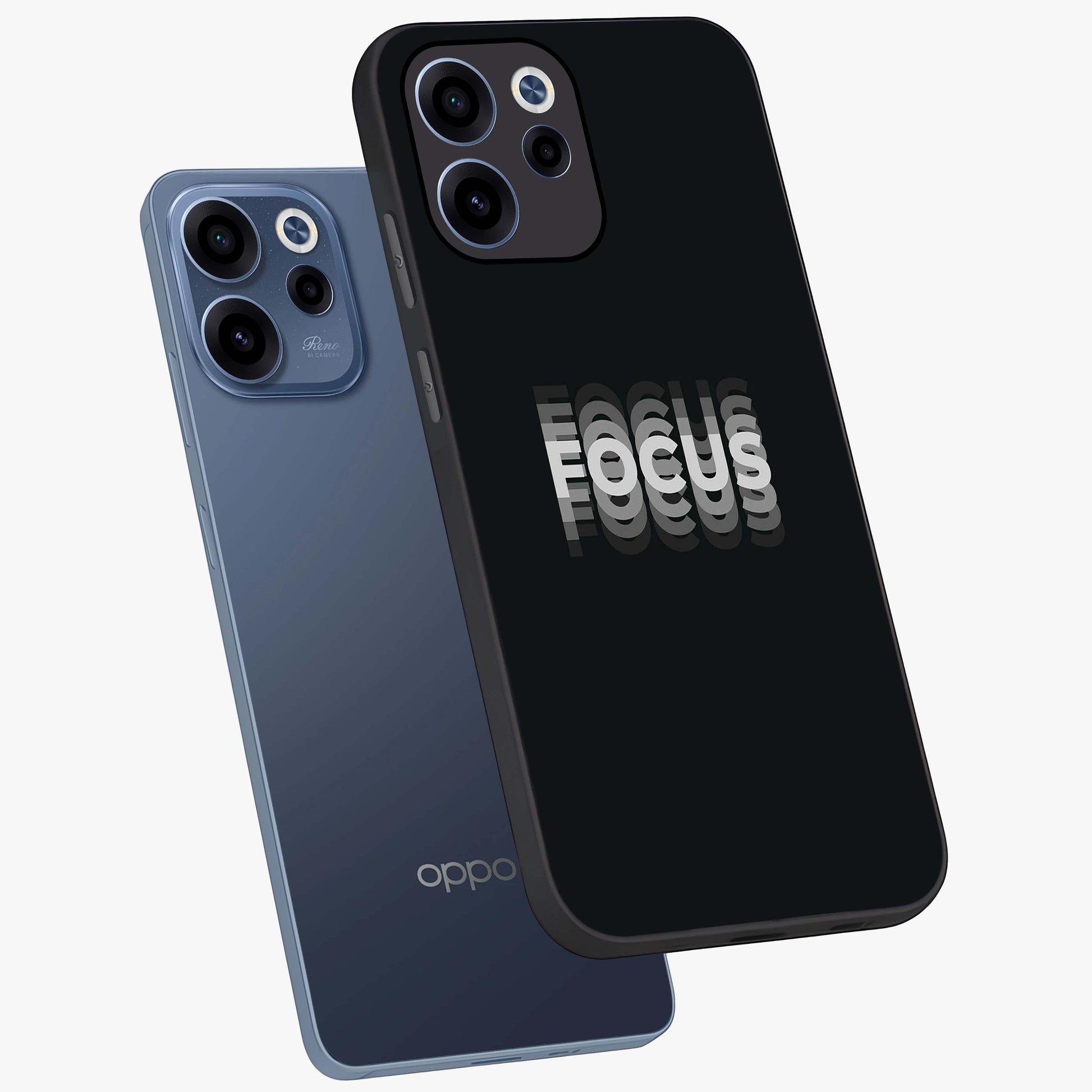 Focus Mode On Glass Case displayed in angled mockup highlighting clean minimal text artwork with modern aesthetic style.