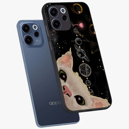 Galactic Cat Glass Case displayed in angled mockup highlighting celestial feline illustration with galaxy aesthetic style.