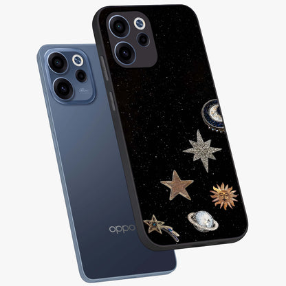 Galactic Charm Glow Glass Case displayed in angled mockup highlighting luminous galaxy inspired design with dreamy aesthetic.