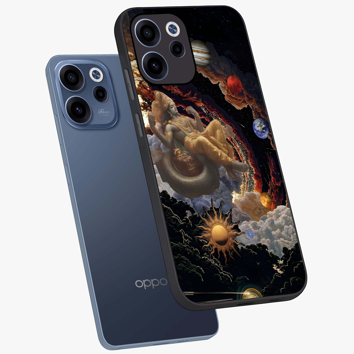 Galactic Divine God Glass Case displayed in angled mockup highlighting powerful celestial deity illustration with galactic aesthetic.