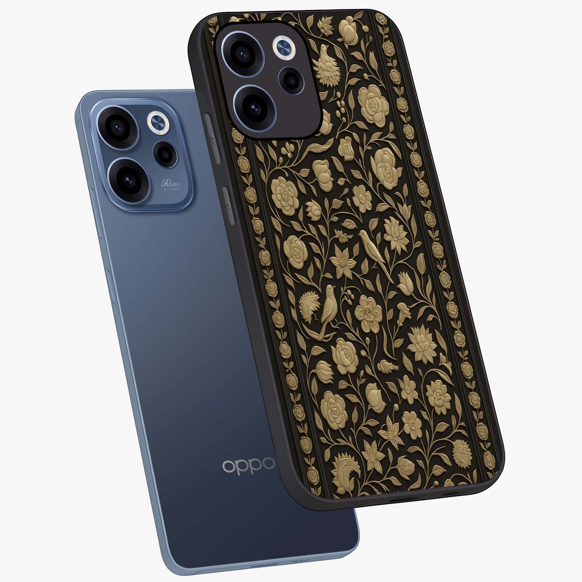 Golden Evil Eye Mandala Glass Case displayed in angled mockup highlighting protective evil eye symbol with golden mandala design.