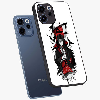 Itachi Limited Edition Naruto Anime Glass Case displayed in angled mockup highlighting dramatic anime illustration with bold action aesthetic.