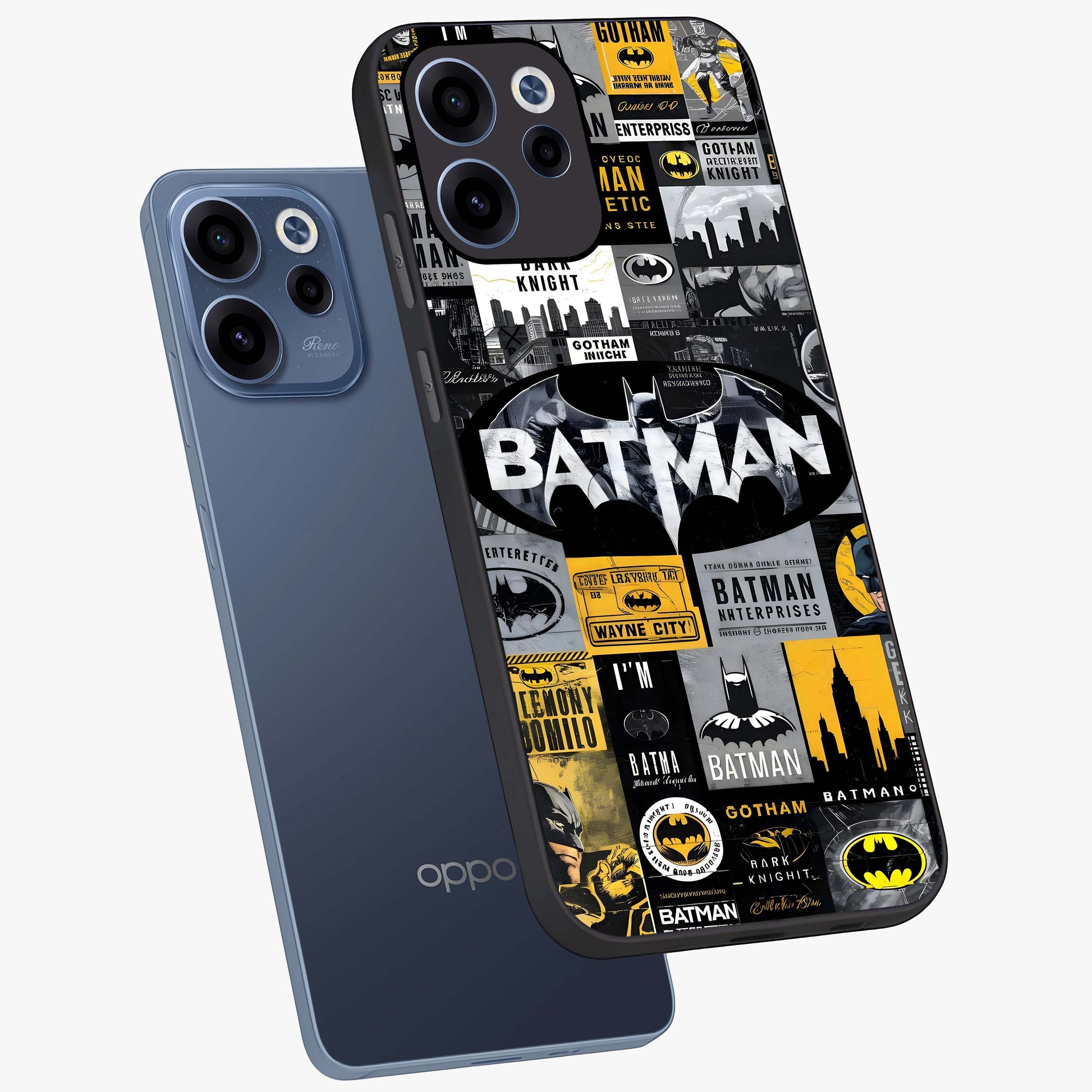 Knight Gotham Rise Glass Case displayed in angled mockup highlighting powerful knight silhouette design with dramatic aesthetic.