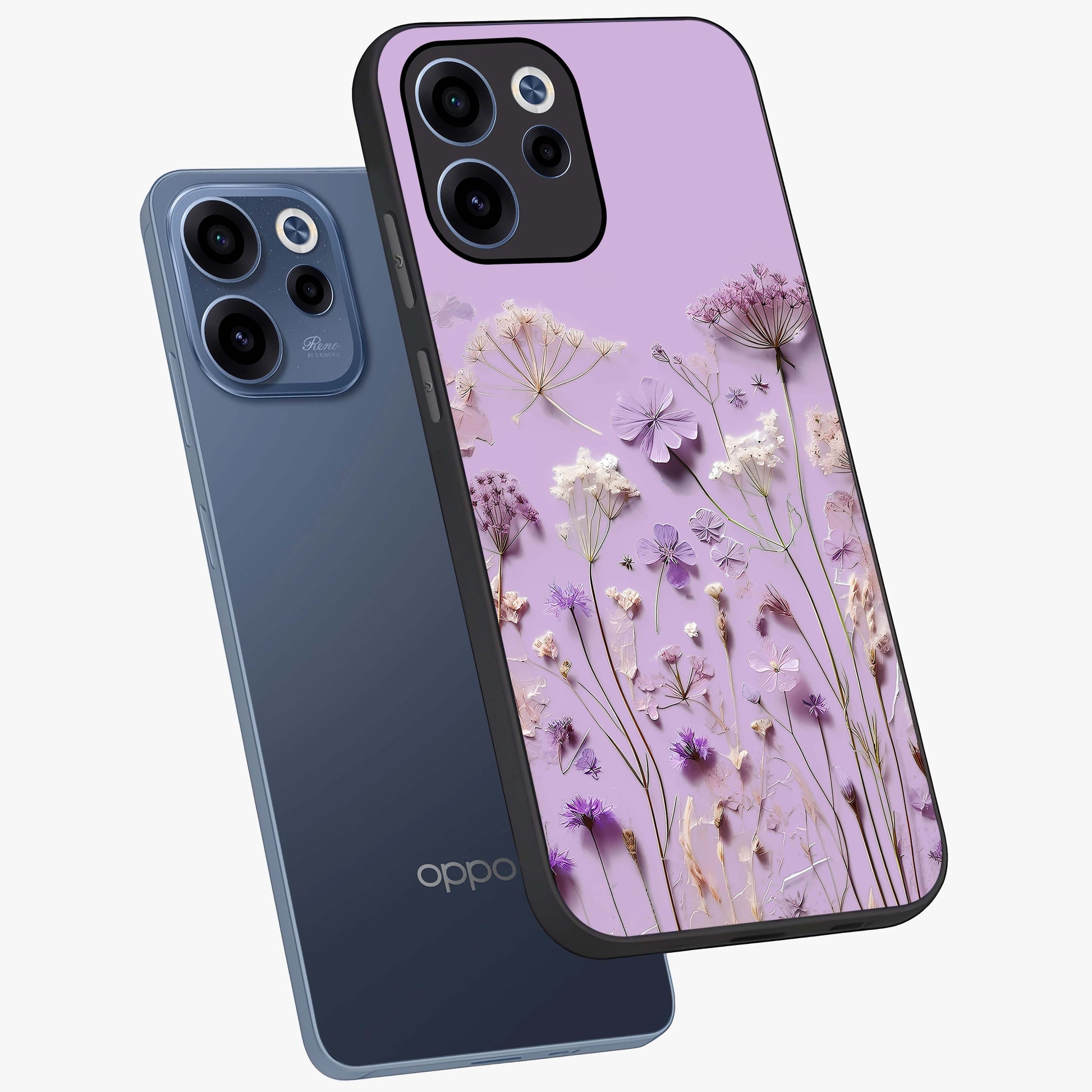 Lavender Blossom Dream Glass Case displayed in angled mockup highlighting dreamy lavender flower design with calming aesthetic style.