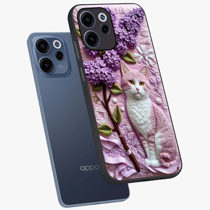 Lavender Cat Whimsy Glass Case displayed in angled mockup highlighting playful feline illustration with pastel lavender aesthetic.