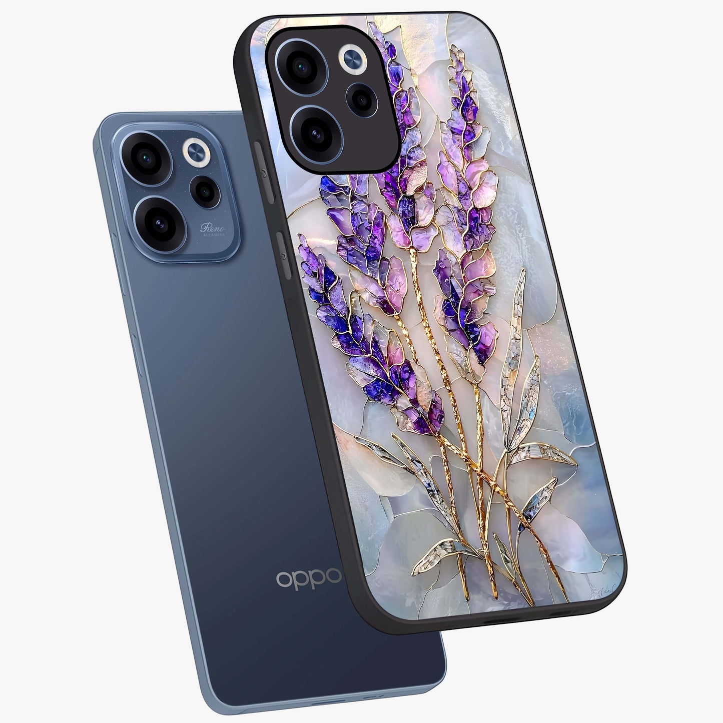 Lavender Dream Glow Glass Case displayed in angled mockup highlighting dreamy purple glow design with soft artistic style.