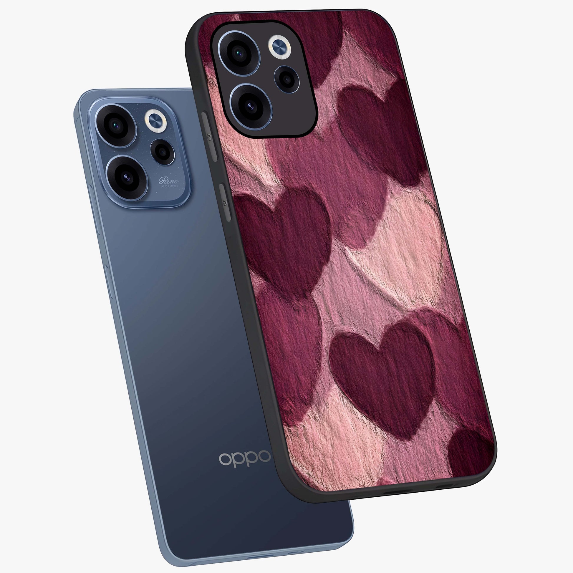 Layered Paper Hearts Glass Case displayed in angled mockup highlighting creative paper craft heart design with romantic aesthetic.