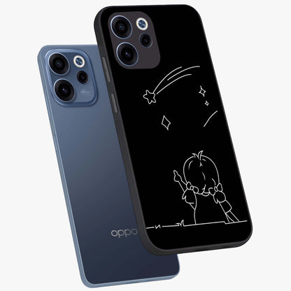 Line Art Girl With Shooting Stars Glass Case displayed in angled mockup highlighting elegant line art design with dreamy star aesthetic.