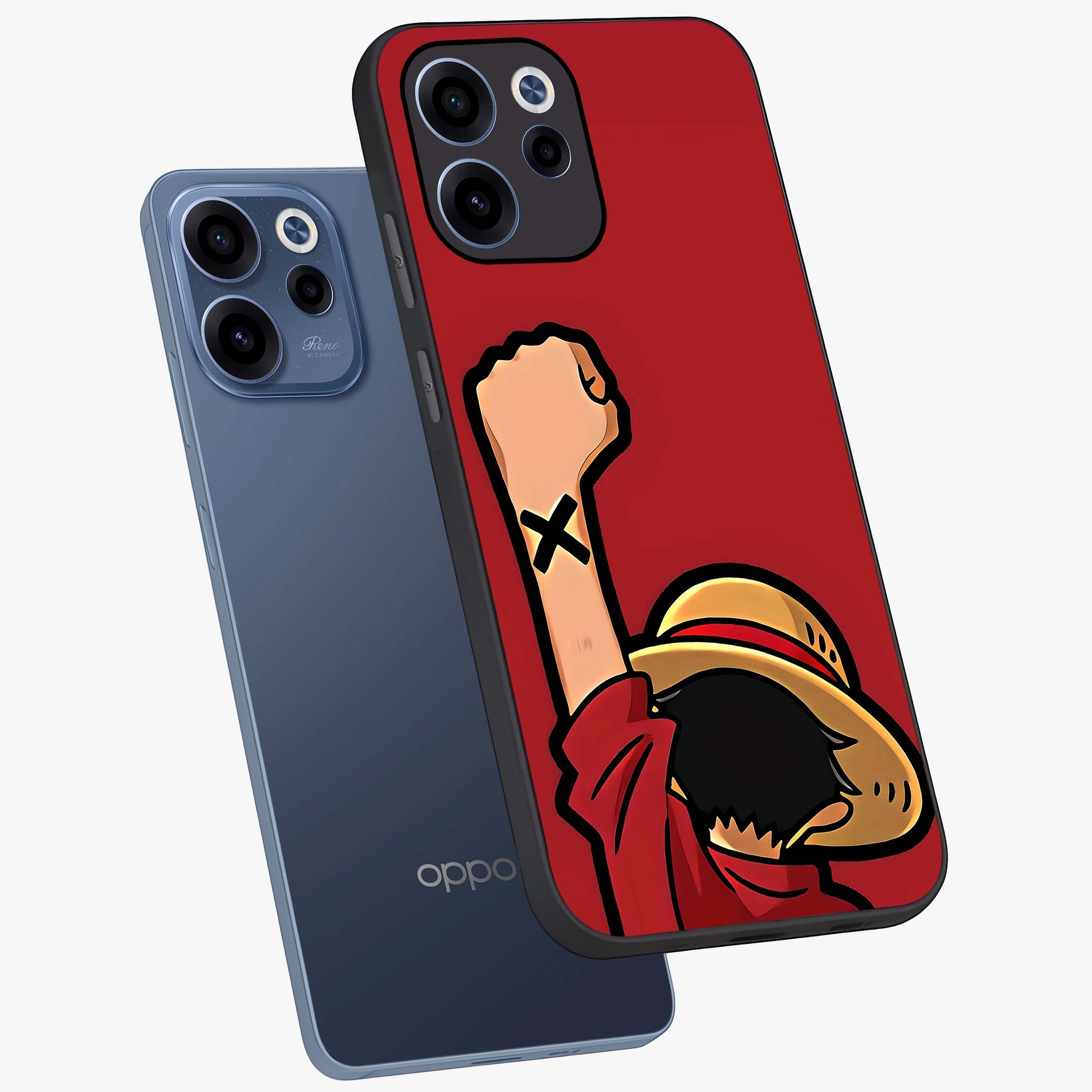 Luffy X Spirit Glass Case displayed in angled mockup highlighting powerful anime design with energetic action aesthetic.