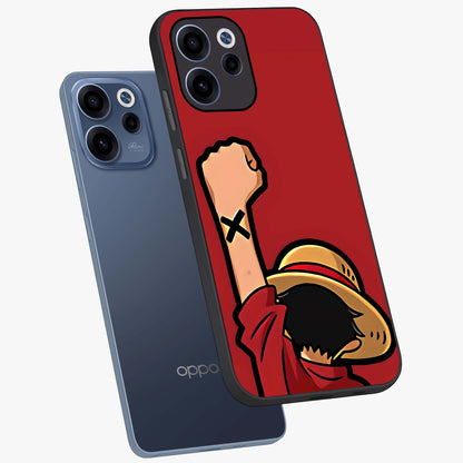 Luffy X Spirit Glass Case displayed in angled mockup highlighting powerful anime design with energetic action aesthetic.