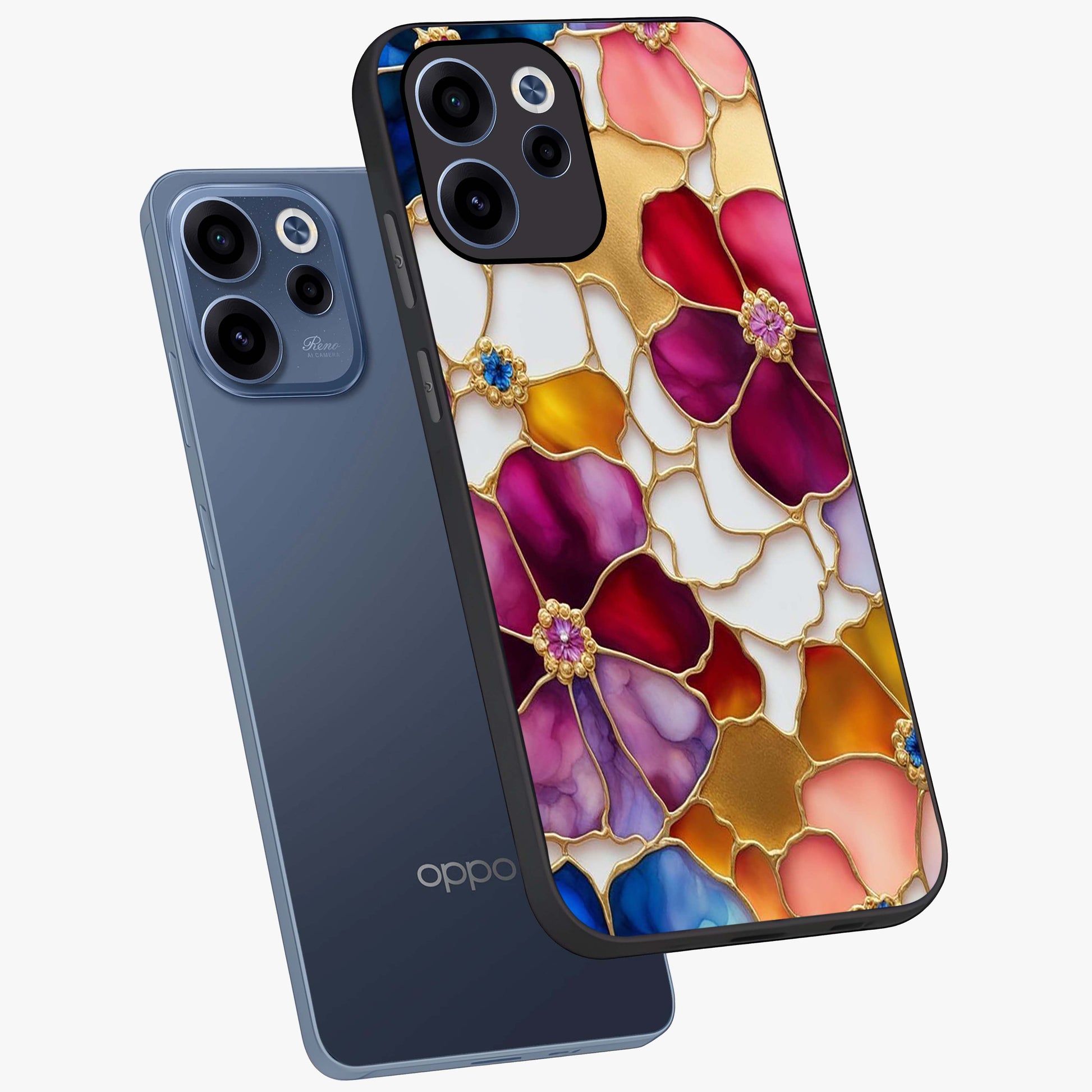 Marble Flower Pattern Glass Case displayed in angled mockup highlighting elegant marble floral design with modern aesthetic.