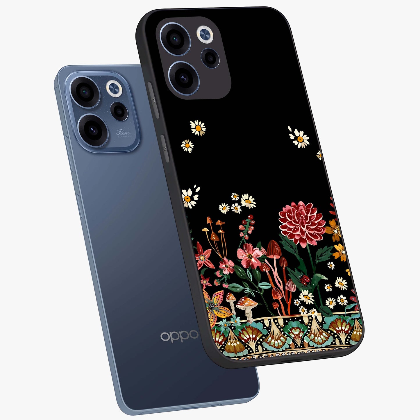 Midnight Bloom Pattern Glass Case displayed in angled mockup highlighting elegant flower design with midnight aesthetic style.