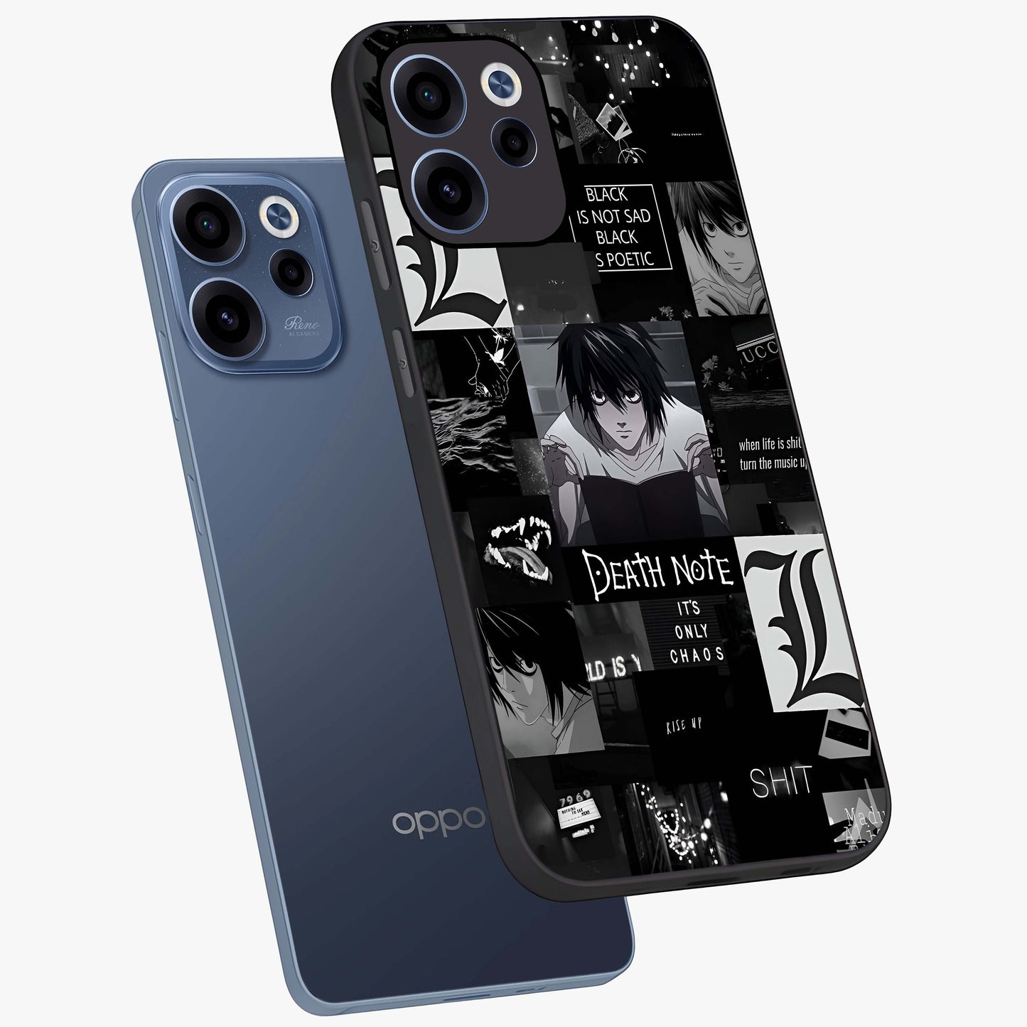 Midnight Chaos Mind Glass Case displayed in angled mockup highlighting chaotic artistic design with dramatic midnight aesthetic.