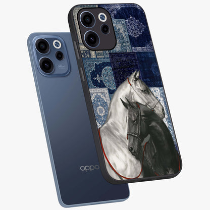 Midnight Stallion Blues Glass Case displayed in angled mockup highlighting powerful stallion illustration with deep midnight tones.