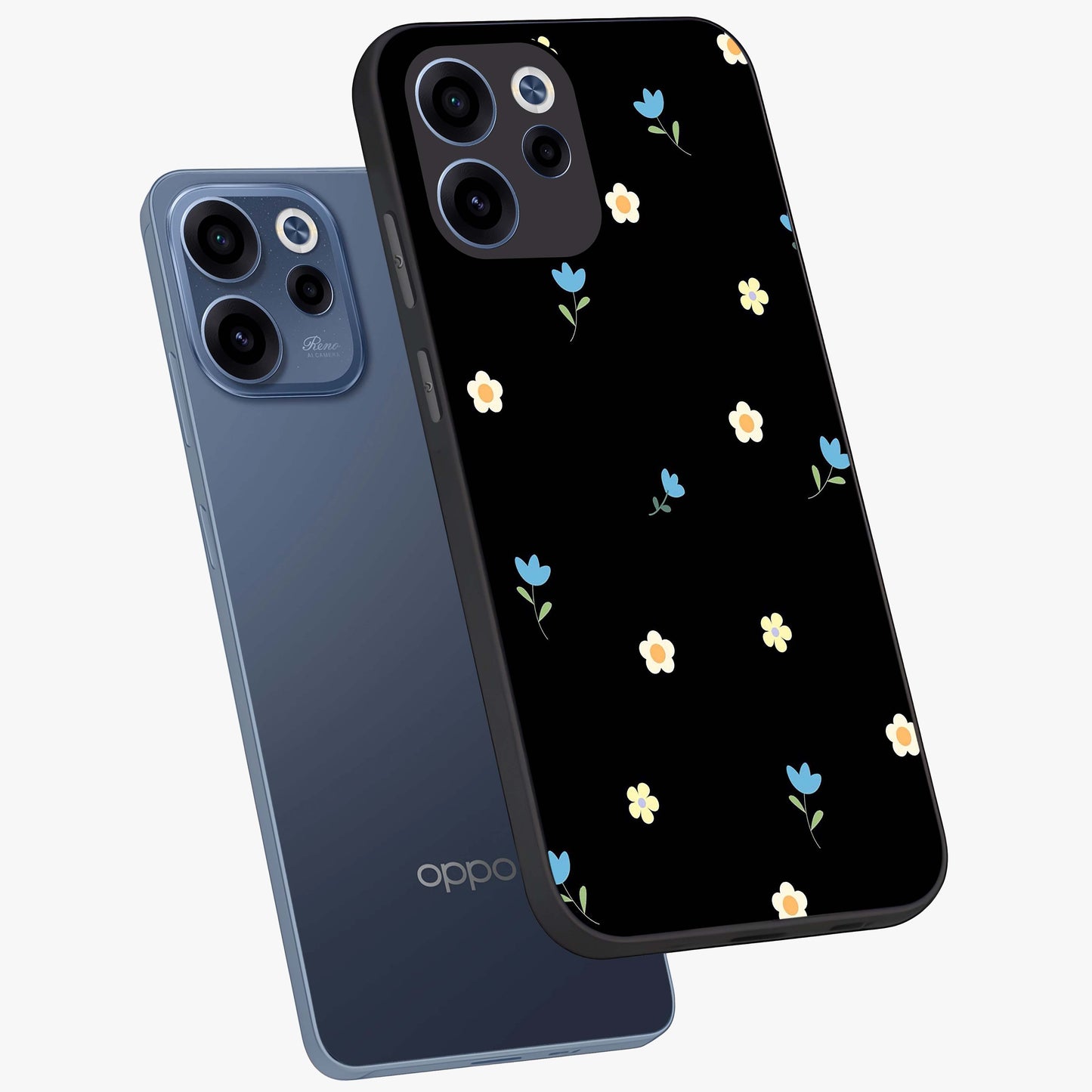 Minimal Petal Whispers Glass Case displayed in angled mockup highlighting delicate petal design with clean minimal aesthetic.