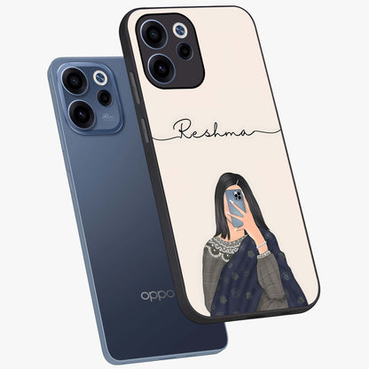 Mirror Mood Muse With Custom Name Glass Case displayed in angled mockup highlighting aesthetic mirror inspired design with custom name feature.