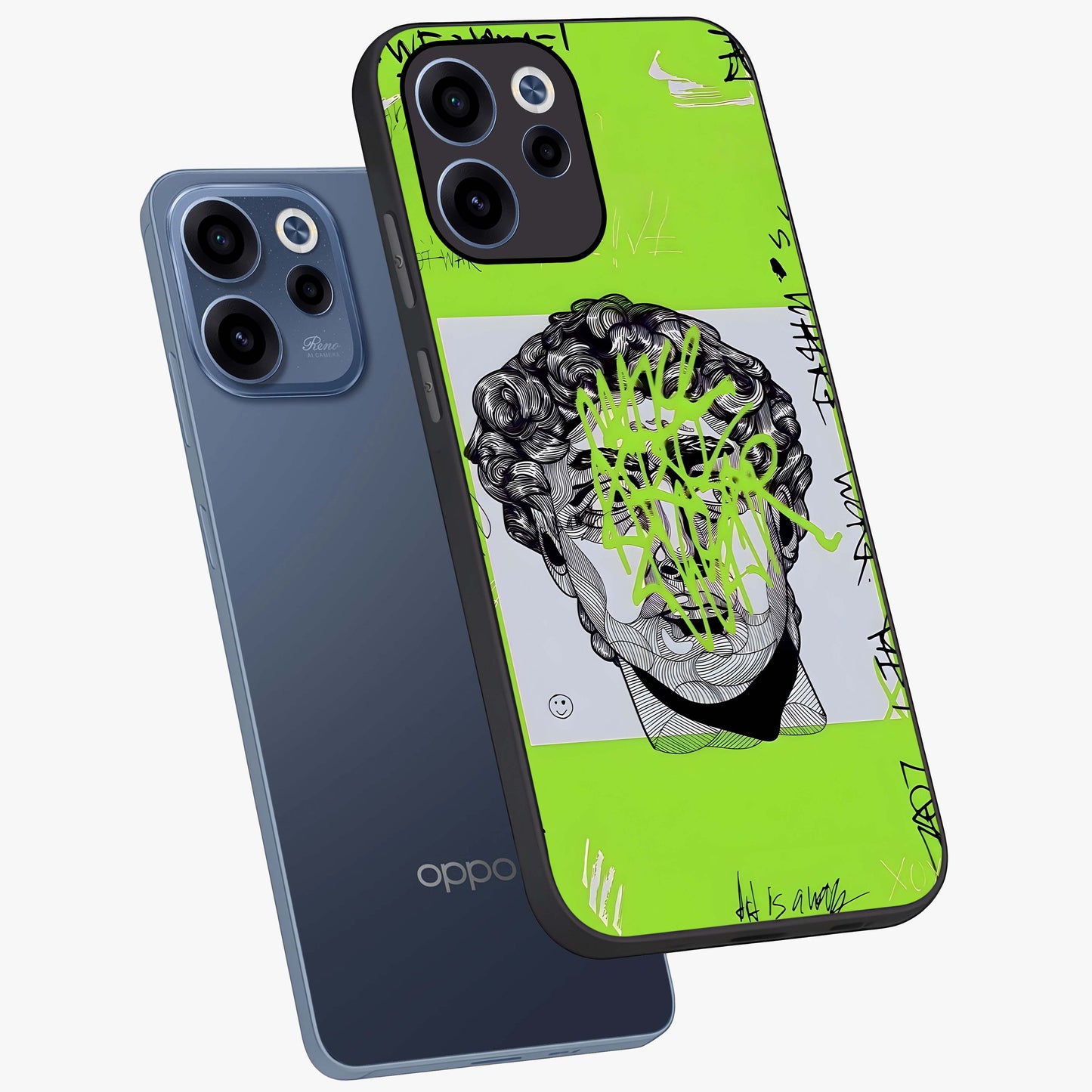 Neo Graffiti Rebellion Glass Case displayed in angled mockup highlighting urban street art design with rebellious aesthetic.