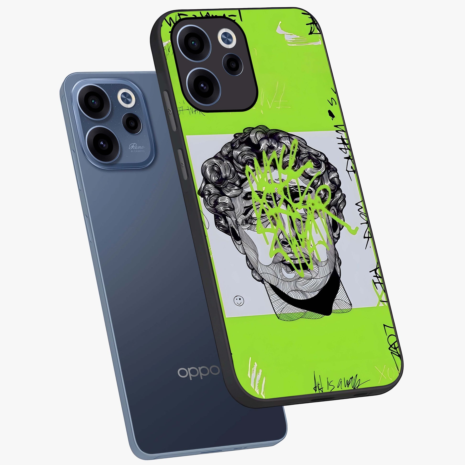 Neo Graffiti Rebellion Glass Case displayed in angled mockup highlighting urban street art design with rebellious aesthetic.