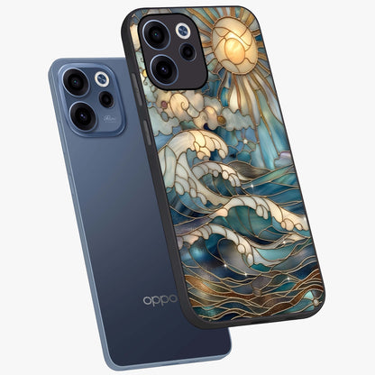 Oceanic Stained Printed Glass Case displayed in angled mockup highlighting colorful aquatic design with artistic aesthetic style.