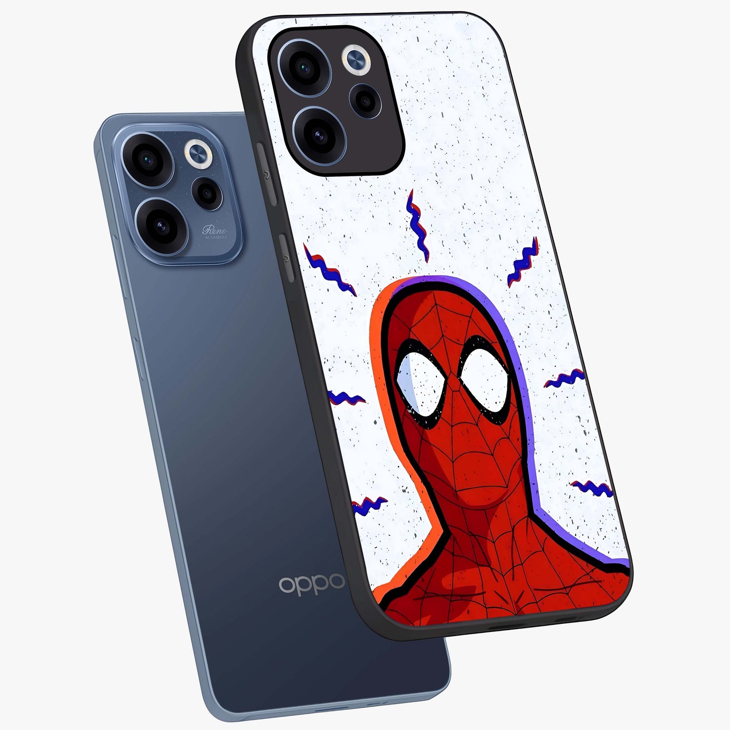 Omg Spiderman Glass Case displayed in angled mockup highlighting dynamic hero illustration with action comic aesthetic.