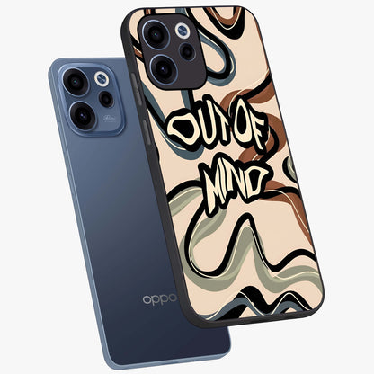 Out Of Mind Glass Case displayed in angled mockup highlighting bold statement design with modern artistic aesthetic.