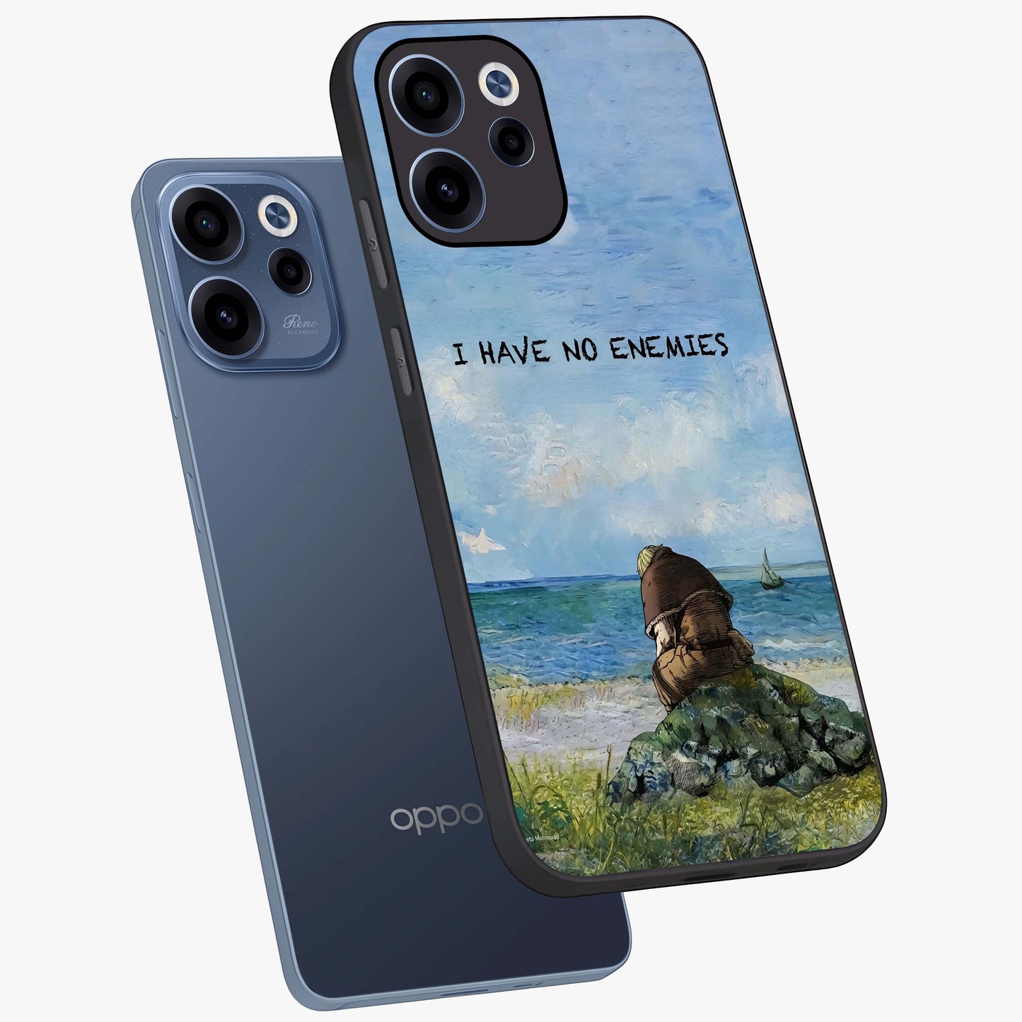 Peace Beyond War Glass Case displayed in angled mockup highlighting meaningful message design with artistic aesthetic style.