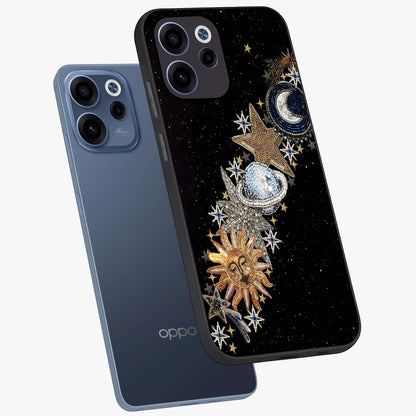 Pearls Universe Object Glass Case displayed in angled mockup highlighting celestial pearl design with dreamy aesthetic.