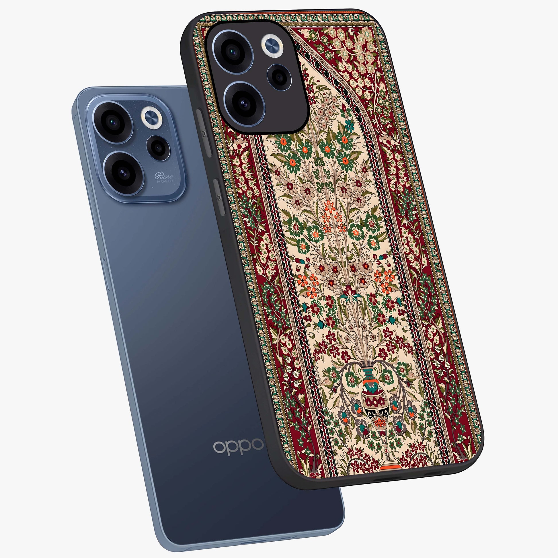 Persian Inspired Glass Case displayed in angled mockup highlighting intricate traditional design with elegant cultural aesthetic.