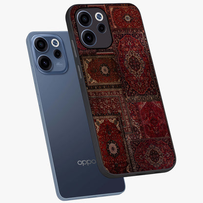 Persian Velvet Tale Glass Case displayed in angled mockup highlighting ornate textile inspired design with royal aesthetic.