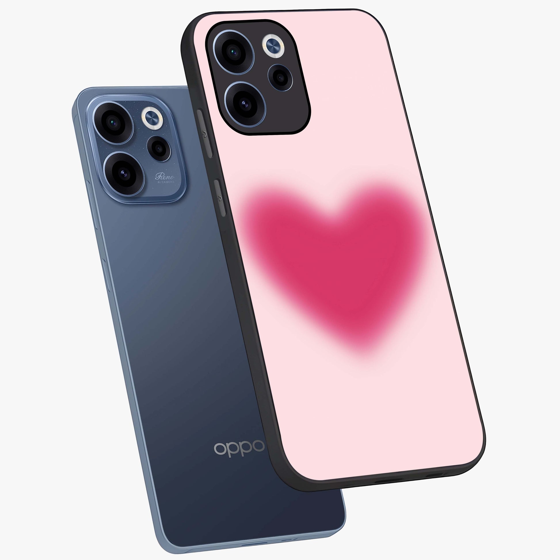 Pink Aura Heart Glass Case displayed in angled mockup highlighting vibrant pink heart design with dreamy aura aesthetic.