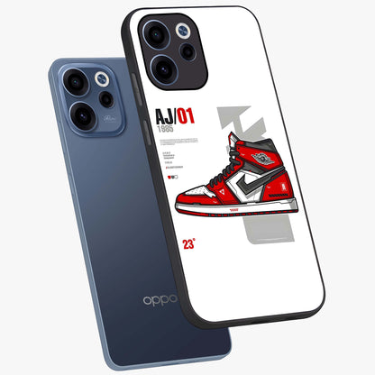 Retro Sneaker Blueprint Glass Case displayed in angled mockup highlighting detailed shoe design with sporty retro aesthetic.