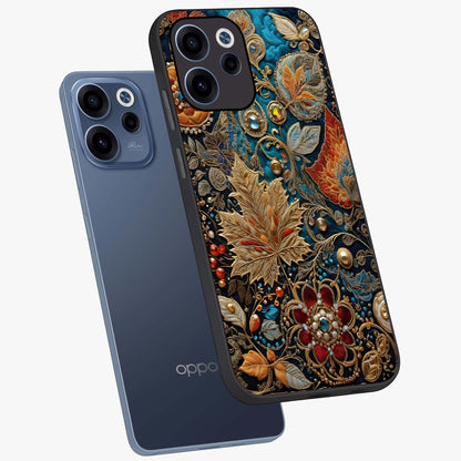 Royal Jewel Garden Glass Case displayed in angled mockup highlighting vibrant jewel inspired floral design with elegant aesthetic.