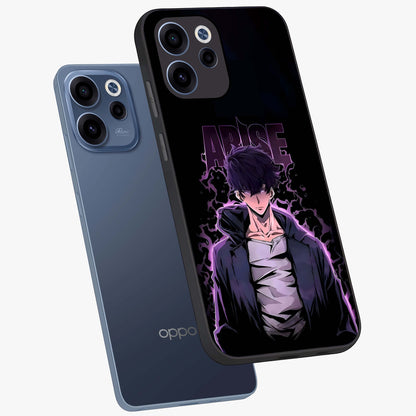 Shadow Monarch Awakening Glass Case displayed in angled mockup highlighting dramatic shadow warrior design with fantasy aesthetic.