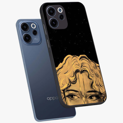 Shri Krishna Art Glass Case displayed in angled mockup highlighting spiritual Krishna illustration with divine aesthetic.