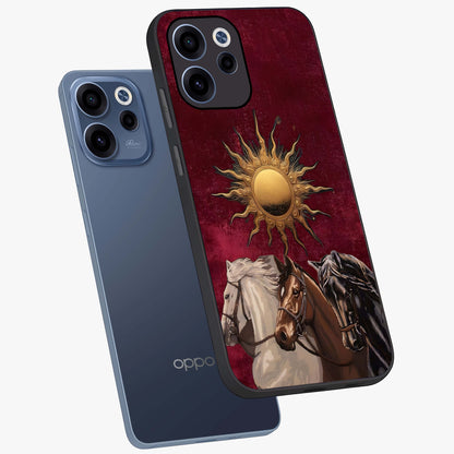 Solar Riders Glass Case displayed in angled mockup highlighting powerful rider illustration with radiant solar aesthetic.