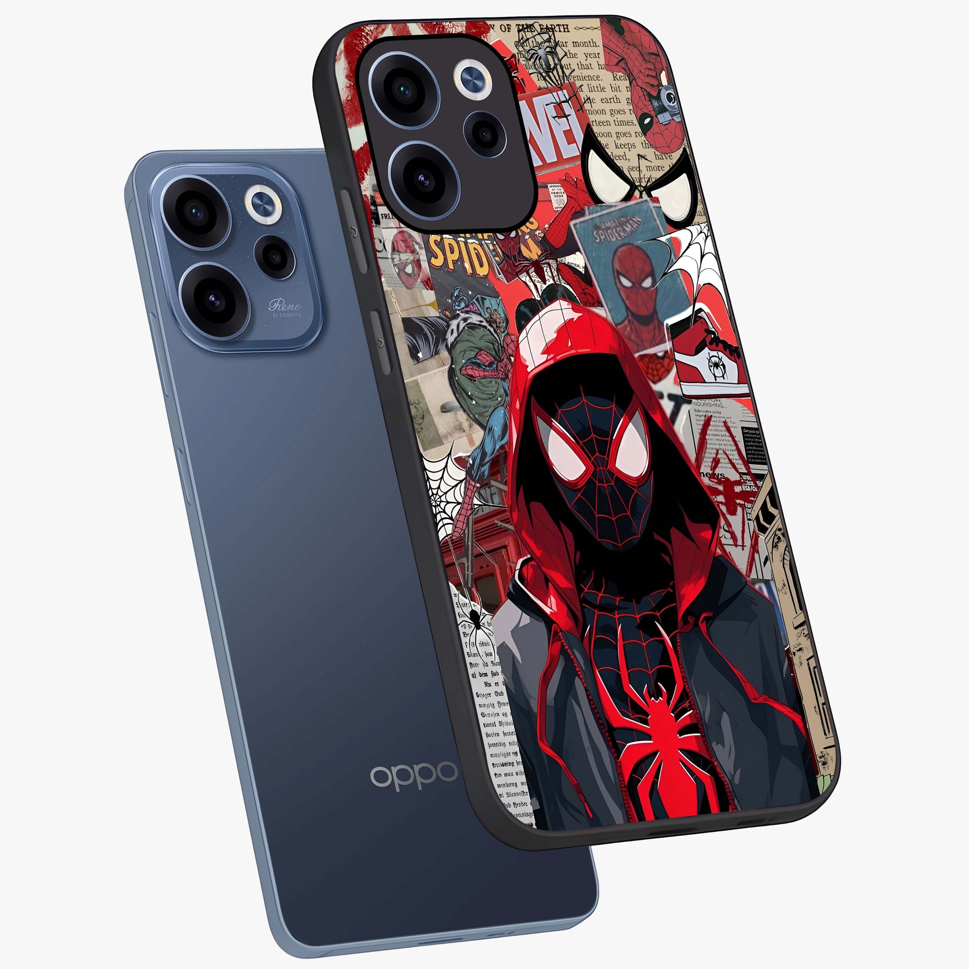 Spider Collage Street Glass Case displayed in angled mockup highlighting dynamic street style collage design with comic aesthetic.