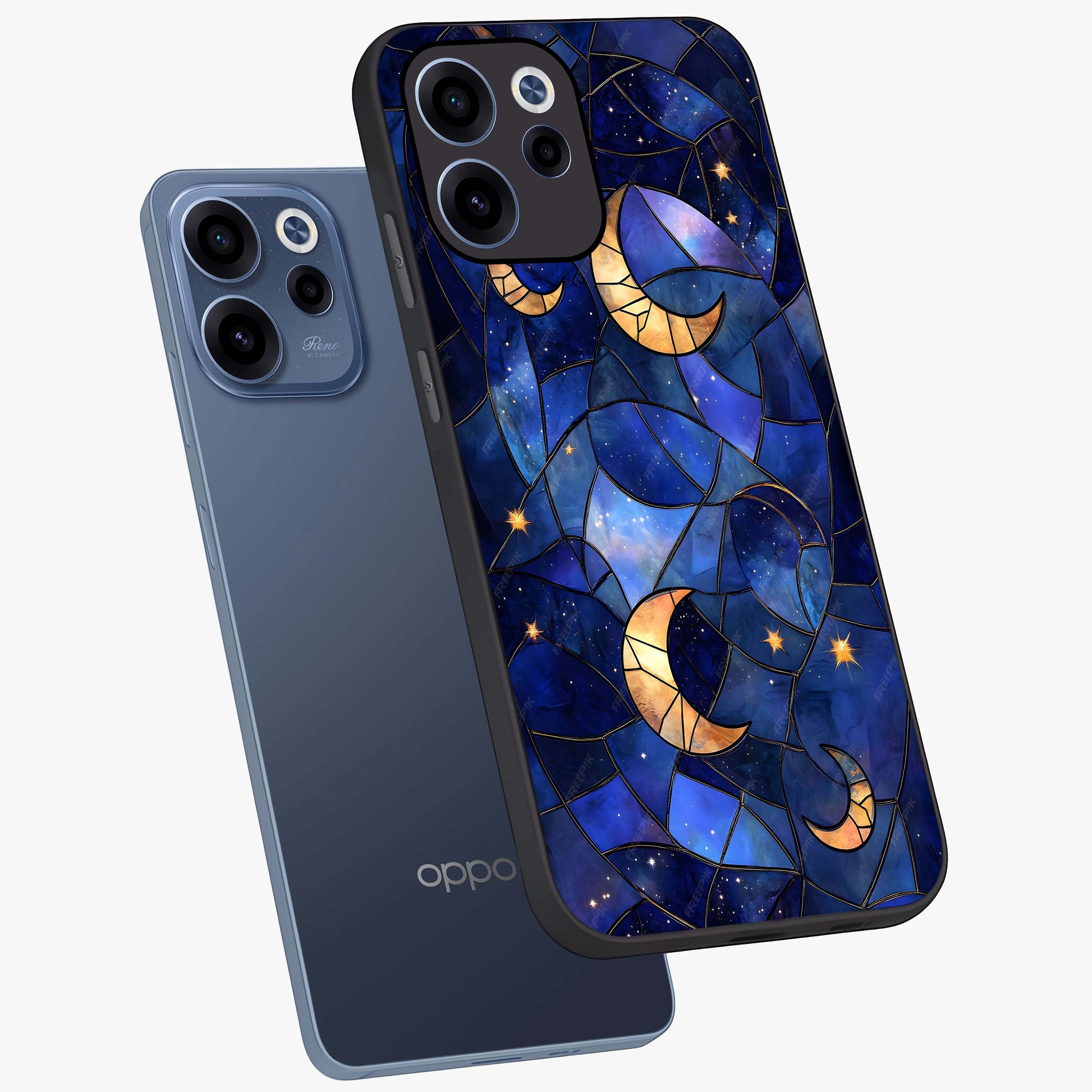 Starlit Sky Tapestry Glass Case displayed in angled mockup highlighting celestial night pattern with artistic aesthetic style.