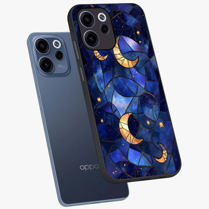 Starlit Sky Tapestry Glass Case displayed in angled mockup highlighting celestial night pattern with artistic aesthetic style.