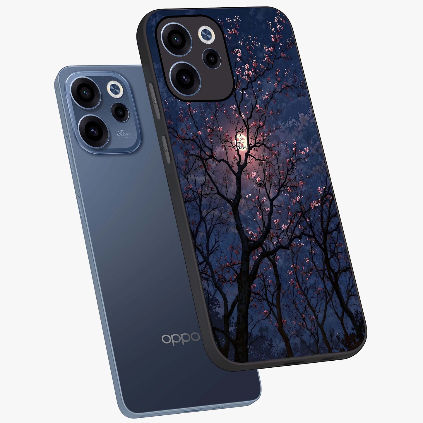 Twilight Sakura Serenade Glass Case displayed in angled mockup highlighting delicate sakura flower design with dreamy aesthetic.