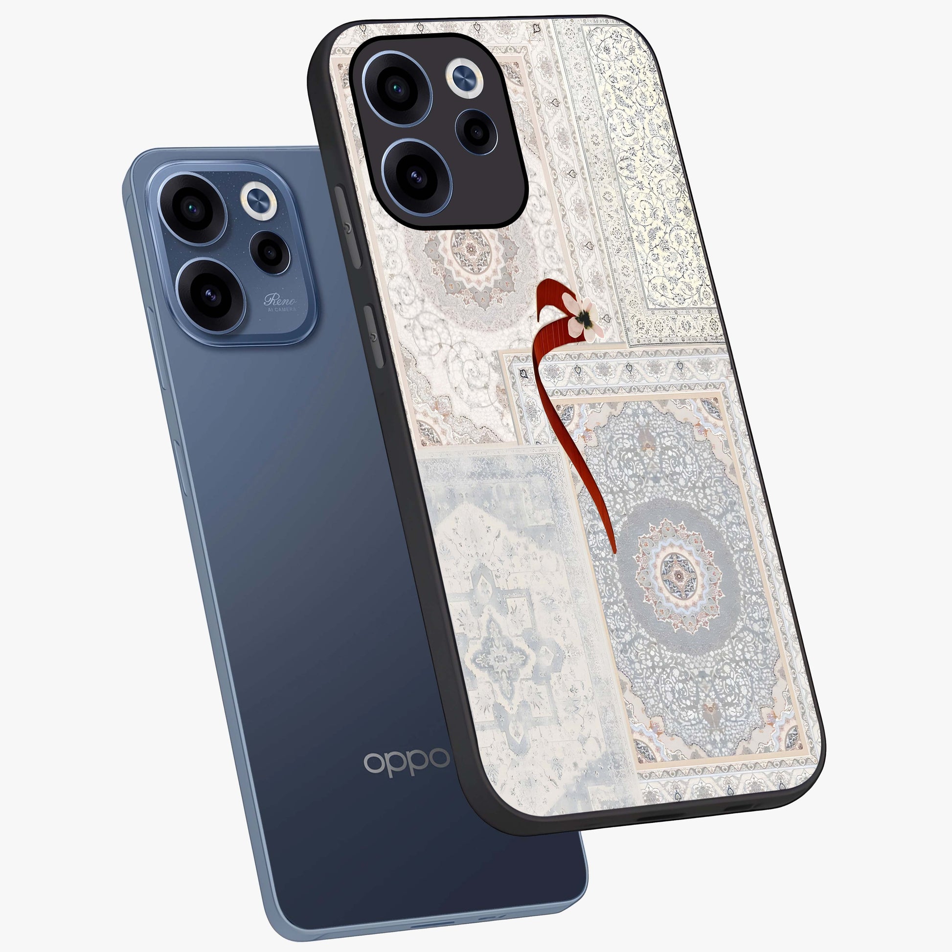 White Aesthetic Bow Glass Case displayed in angled mockup highlighting clean bow design with soft aesthetic style.