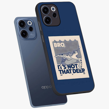 Worry Less Swim Glass Case displayed in angled mockup highlighting fun typography design with relaxed aesthetic style.