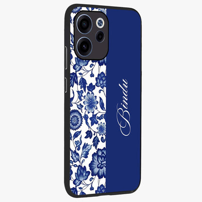 Blue Vintage Floral Pattern Glass Case upright view showcasing delicate blush floral texture with modern minimal style.
