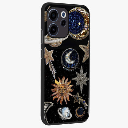 Celestial Gem Constellations Glass Case upright view showcasing cosmic constellation artwork with celestial aesthetic style.