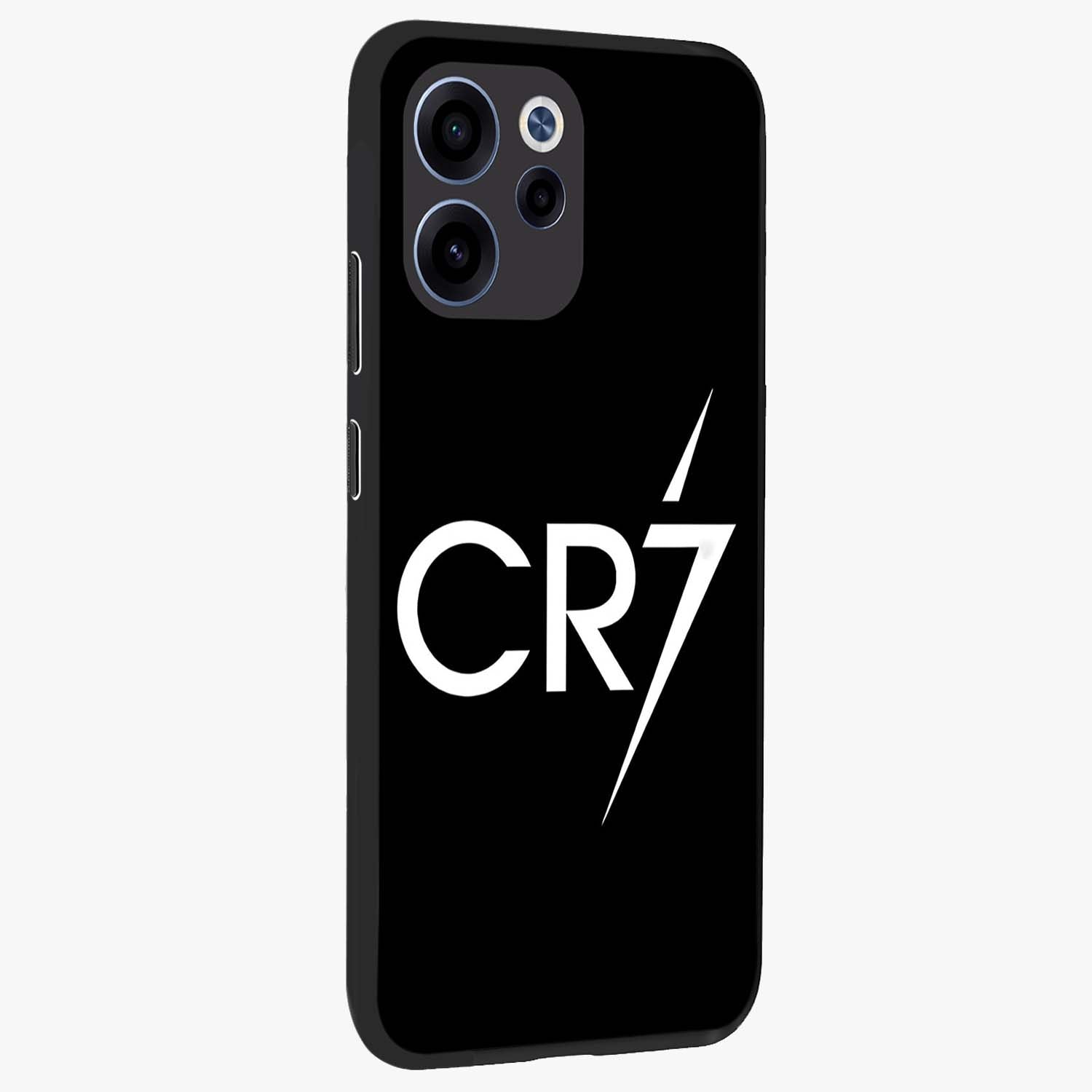 Cr7 Elite Strike Glass Case upright view showcasing energetic football inspired design with modern sports aesthetic.