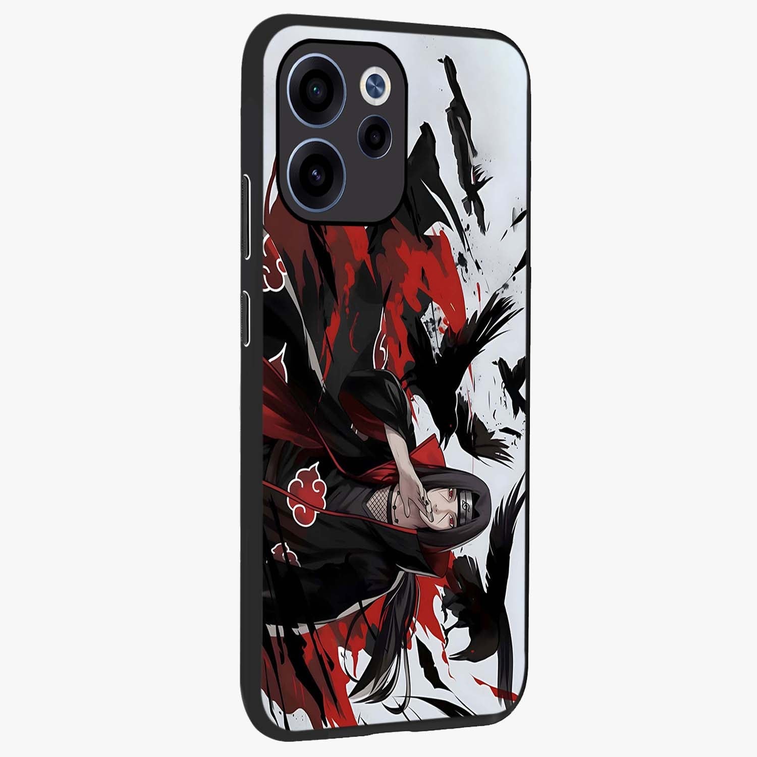 Crimson Crow Illusion Glass Case upright view showcasing striking crow illusion artwork with intense crimson theme.