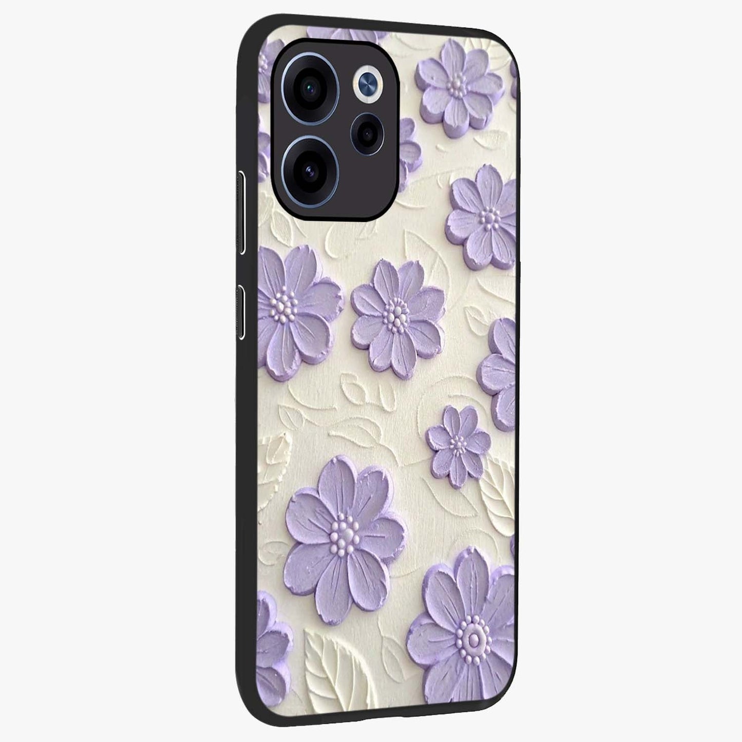 Floral Wall Art With Purple Flowers Glass Case upright view showcasing elegant purple flower artwork with decorative floral theme.