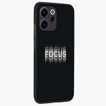 Focus Mode On Glass Case upright view showcasing strong typography statement with sleek motivational theme.