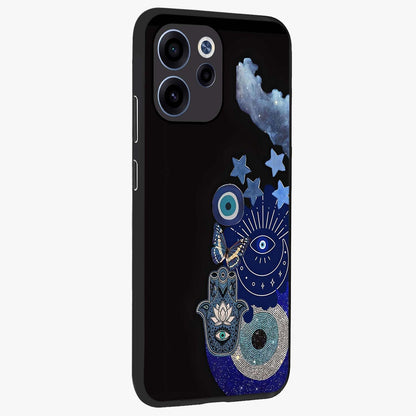 Galactic Charm Cluster Glass Case upright view showcasing glowing cosmic charm artwork with magical celestial style.