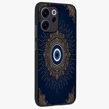 Golden Celestial Charm Glass Case upright view showcasing radiant celestial artwork with elegant golden theme.